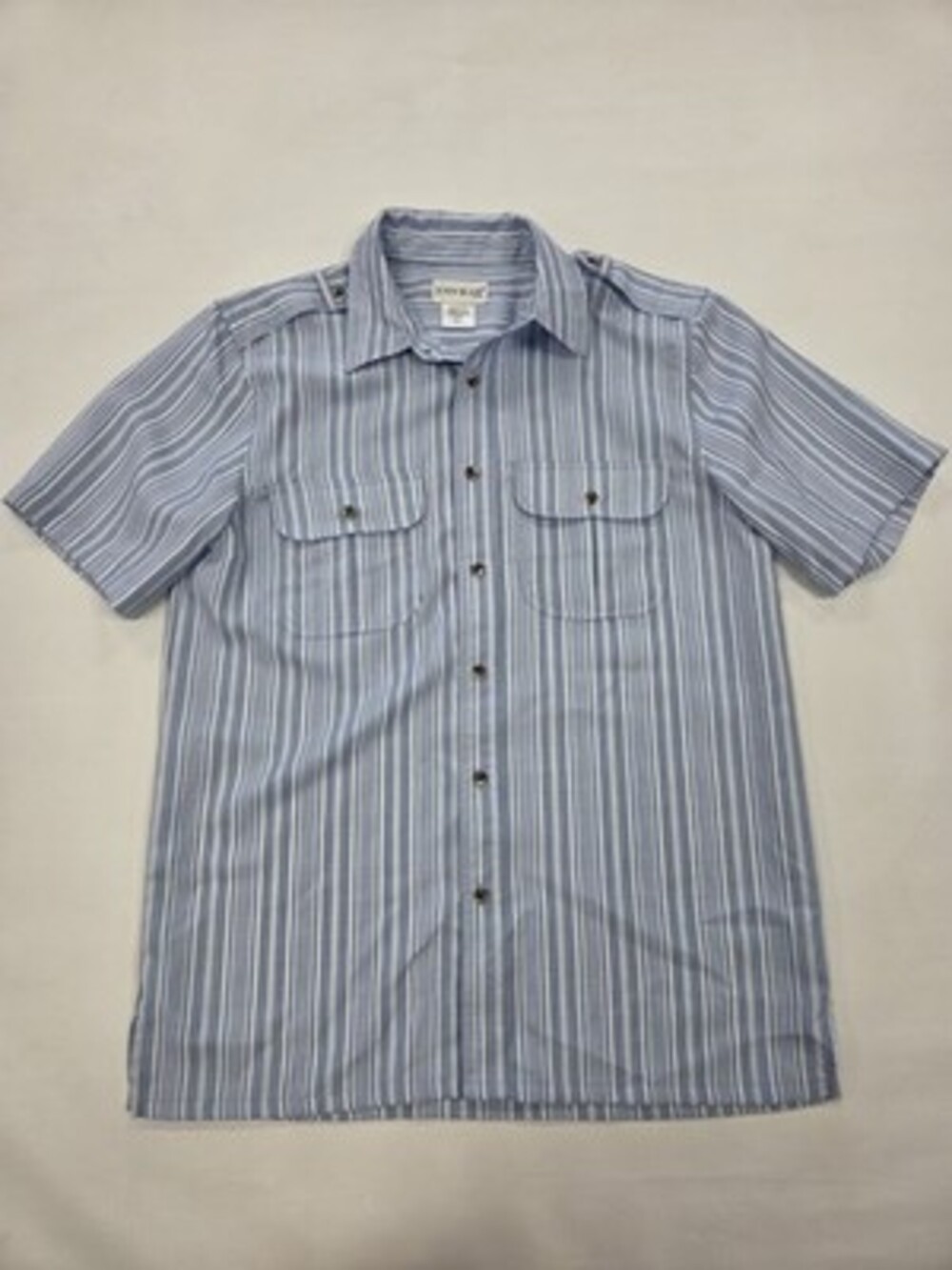 John Blair Linen Striped Collared Short Sleeve Shirt Button Down Size Medium